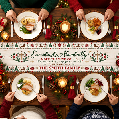 Exceedingly Abundantly More Than We Could Ask Or Imagine, Christian Christmas Gift For Family | Personalized Table Runner