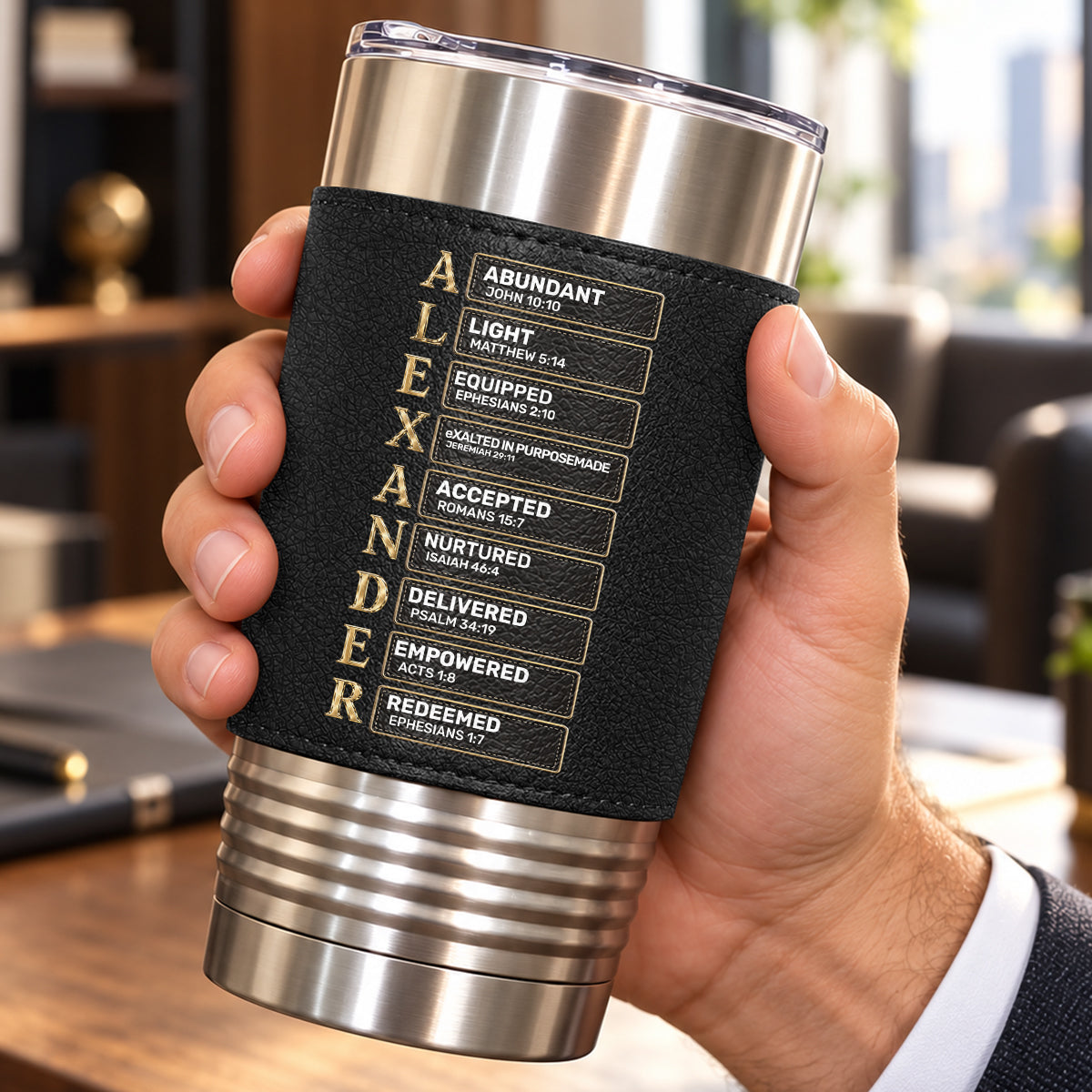 Man Of God, Gift For Him | Personalized 20oz Leather Wrapped Tumbler