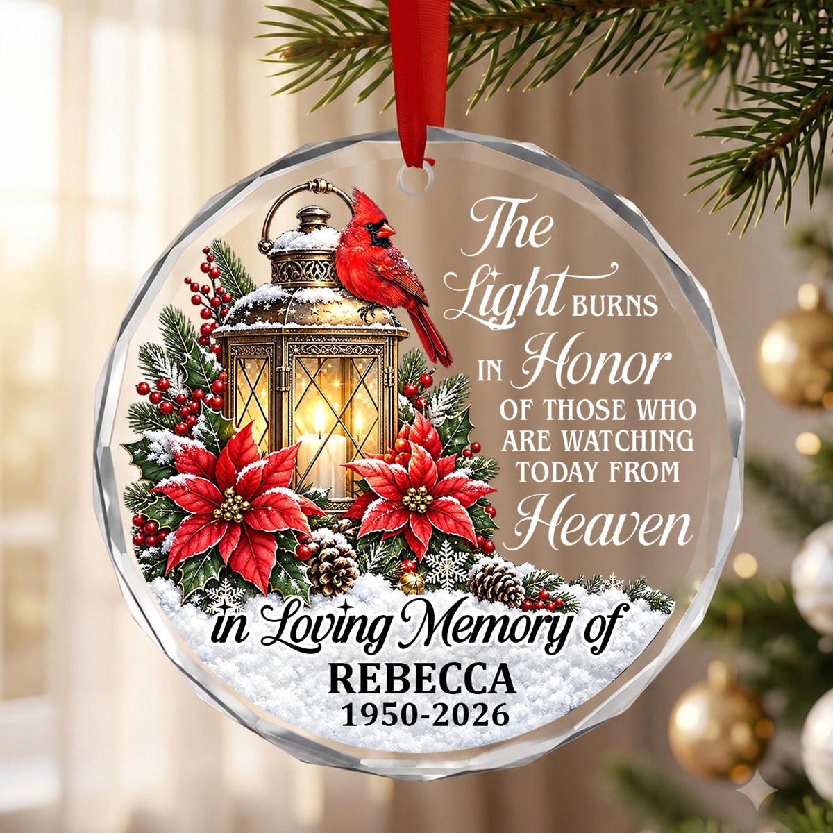 In Loving Memory, Gift For Family | Personalized 1-Side Round Glass Ornament