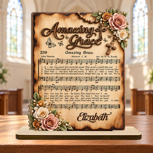 Amazing Grace, Gift For Mom | Personalized 2-Layer Wood Plaque With Flat Base