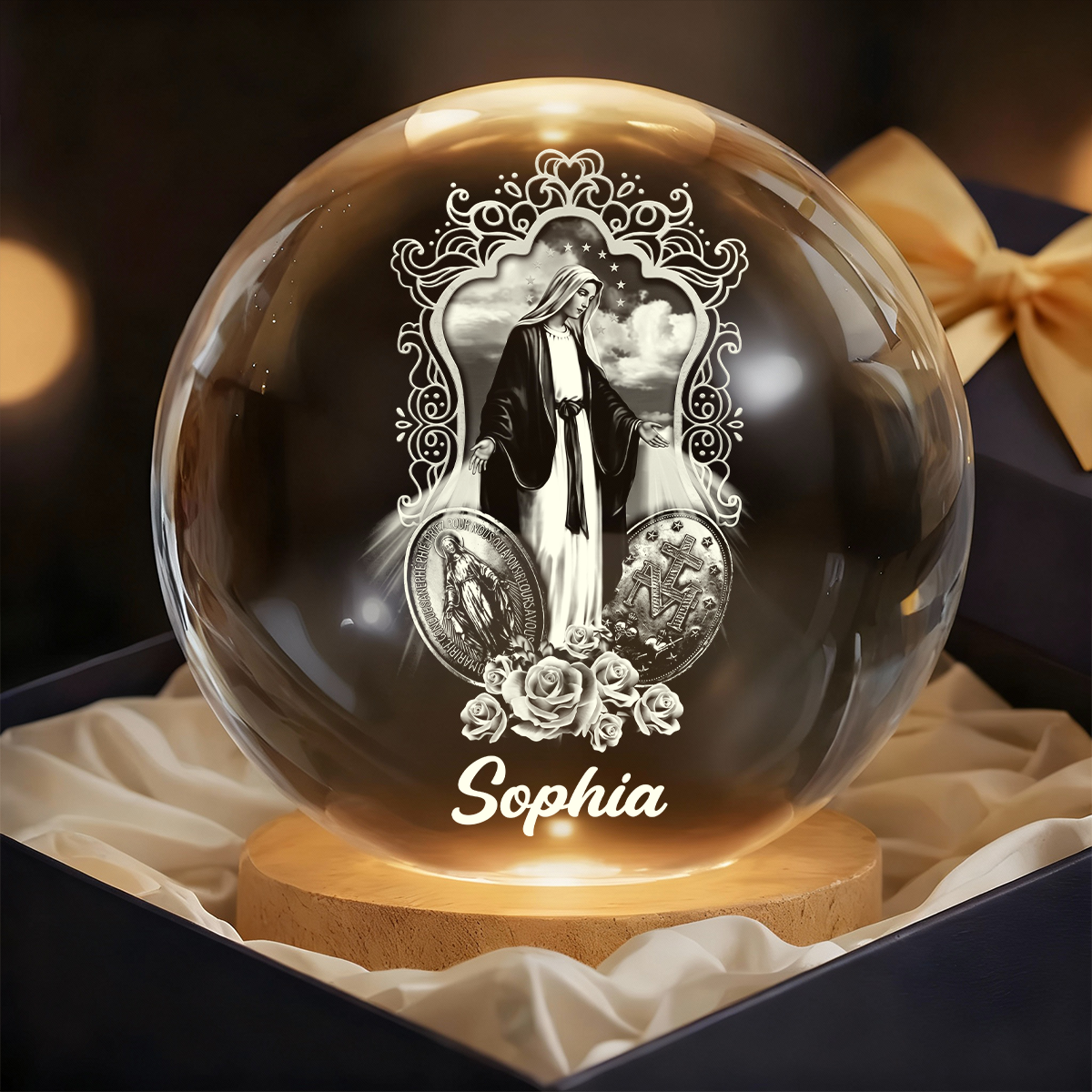Midnight Miracle Of Mary - Personalized Crystal Ball Night Light