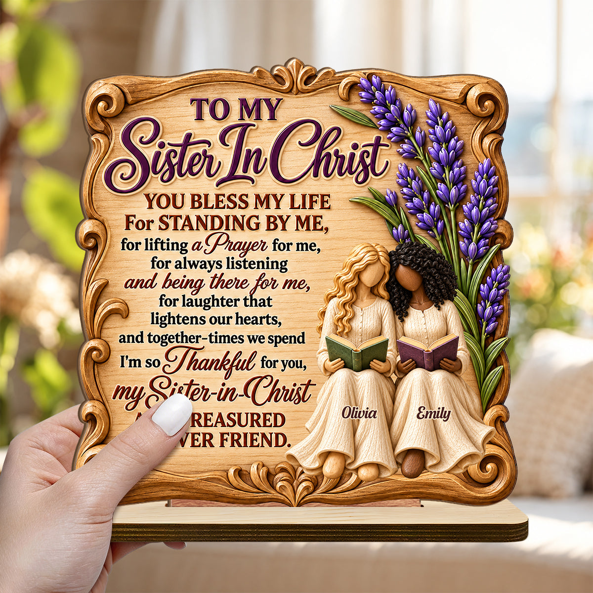 My Sister in Christ You Bless My Life, Gift For Sister In Christ | Personalized 2-Layer Wood Plaque With Flat Base