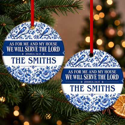 As For Me And My House We Will Serve The Lord, Gift For Family | Personalized Round Shaped Ceramic Ornament