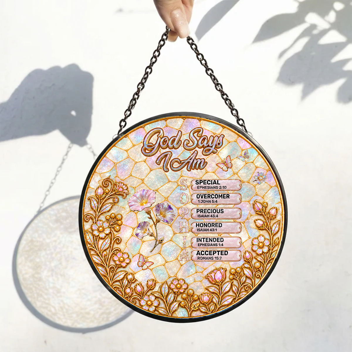 God Says I Am, Christian Mother's Day Gifts For Mom | Personalized Stained Glass Window Hanging Suncatcher