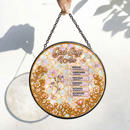 God Says I Am, Christian Mother's Day Gifts For Mom | Personalized Stained Glass Window Hanging Suncatcher