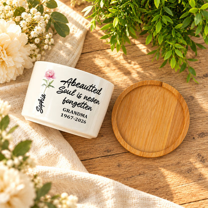 A Beautiful Soul Is Never Forgotten Grandma, Memorial Gift | Personalized Ceramic Plant Pot With Bamboo Tray