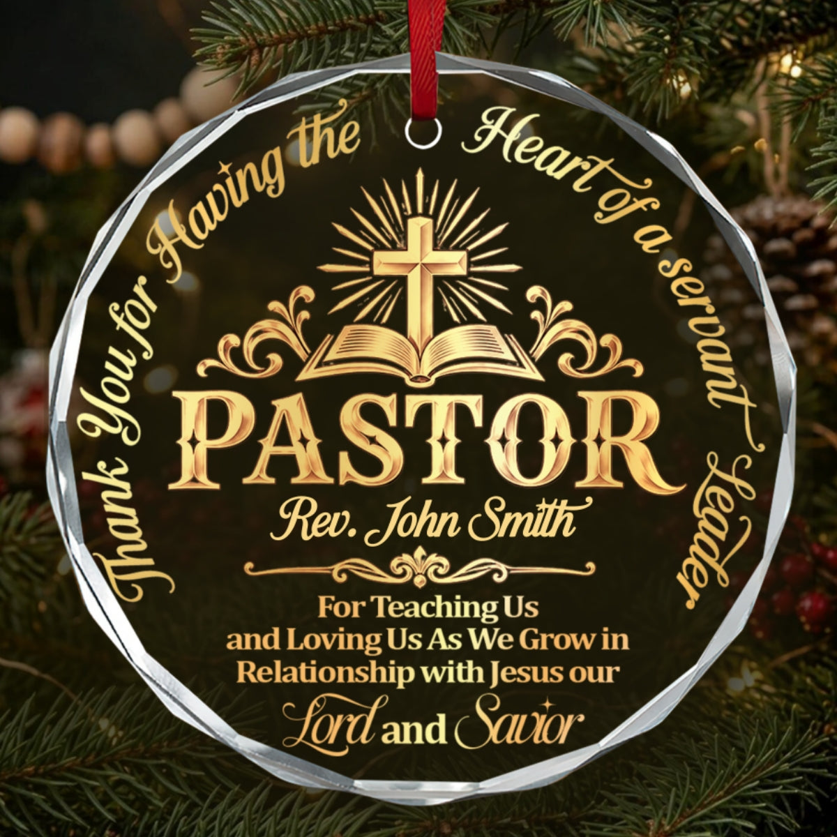 Heart of a Servant Leader, Gift For Pastor - Personalized Round Shaped Glass Ornament