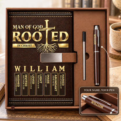Man Of God, Gift For Men | Personalized Leather Notebook & Pen Set