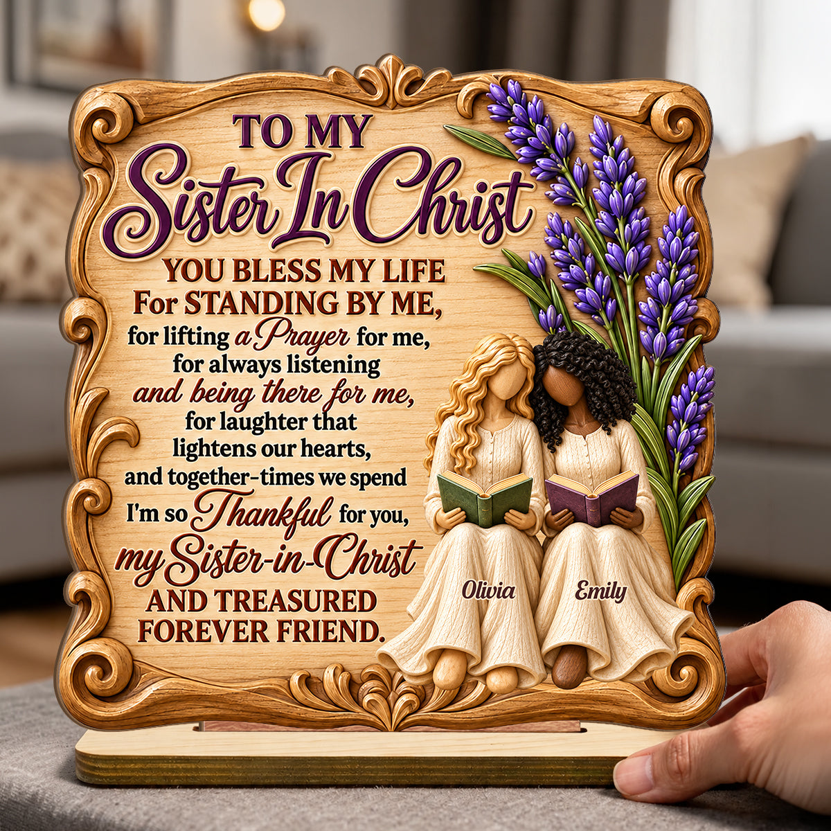 My Sister in Christ You Bless My Life, Gift For Sister In Christ | Personalized 2-Layer Wood Plaque With Flat Base