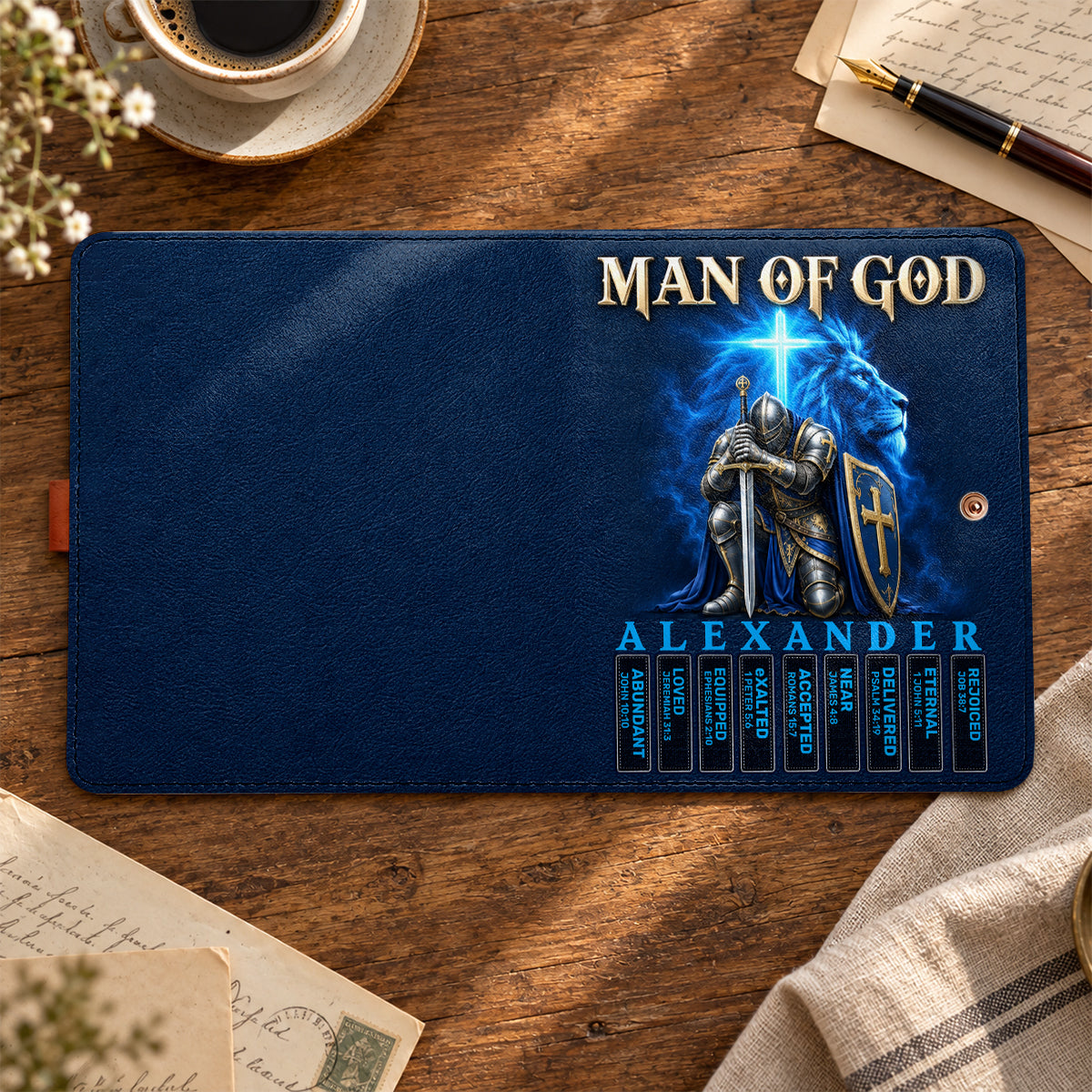 Man Of God, Gift For Men | Personalized Leather Notebook Cover With Pocket