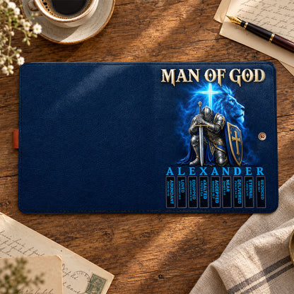 Man Of God, Gift For Men | Personalized Leather Notebook Cover With Pocket