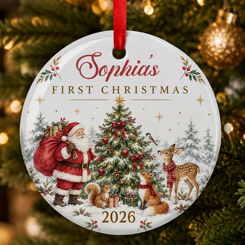 First Christmas, Gift For Family | Personalized Round Shaped Ceramic Ornament