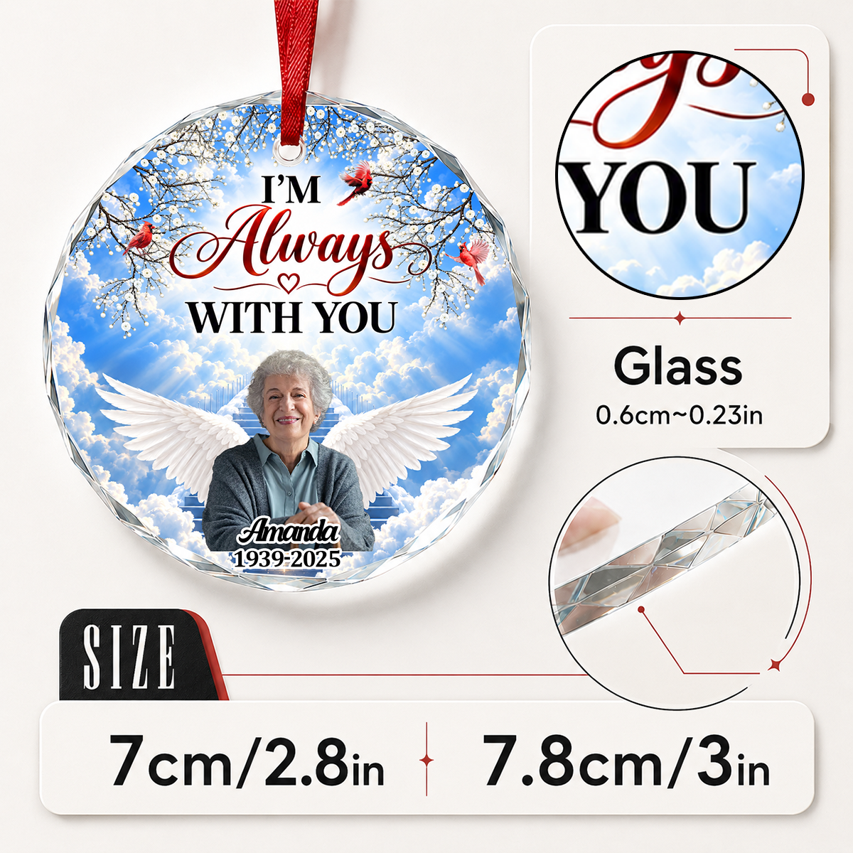 I'm Always With You, Gift For Mom - Personalized Heart Shaped Glass Ornament
