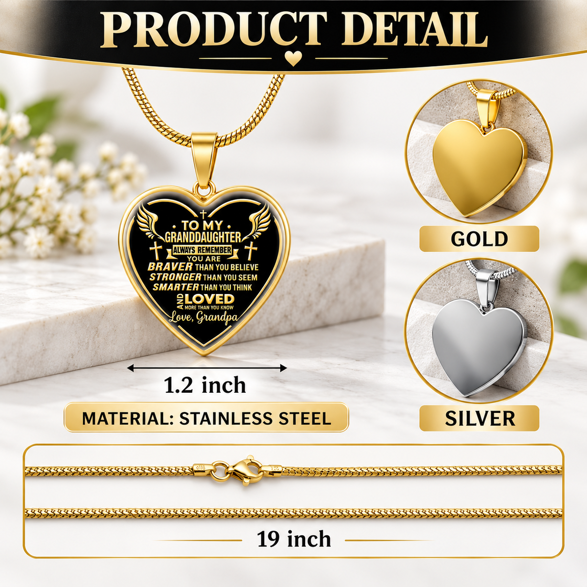 To My Granddaughter And Daughter, Christian Gift For Granddaughter, Daughter- Personalized Heart Necklace