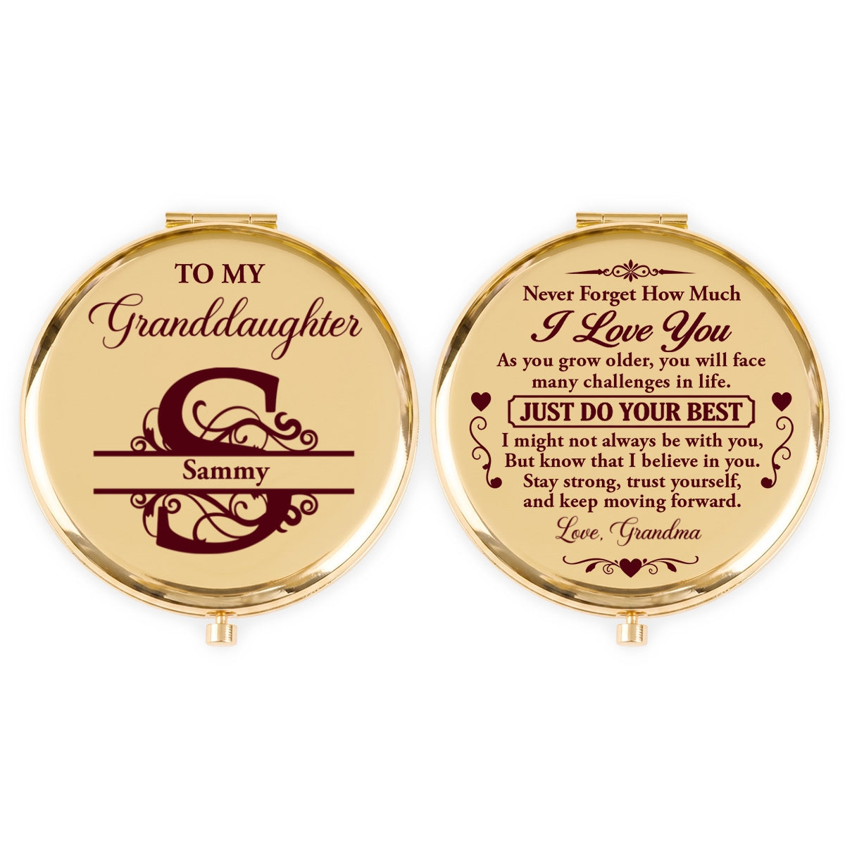 To My Granddaughter Never Forget How Much I Love You, Gift For Granddaughter | Personalized Circle Metallic Mirror