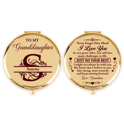 To My Granddaughter Never Forget How Much I Love You, Gift For Granddaughter | Personalized Circle Metallic Mirror