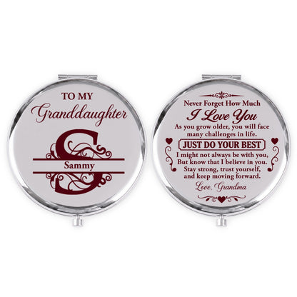 To My Granddaughter Never Forget How Much I Love You, Gift For Granddaughter | Personalized Circle Metallic Mirror