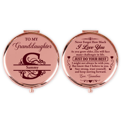To My Granddaughter Never Forget How Much I Love You, Gift For Granddaughter | Personalized Circle Metallic Mirror