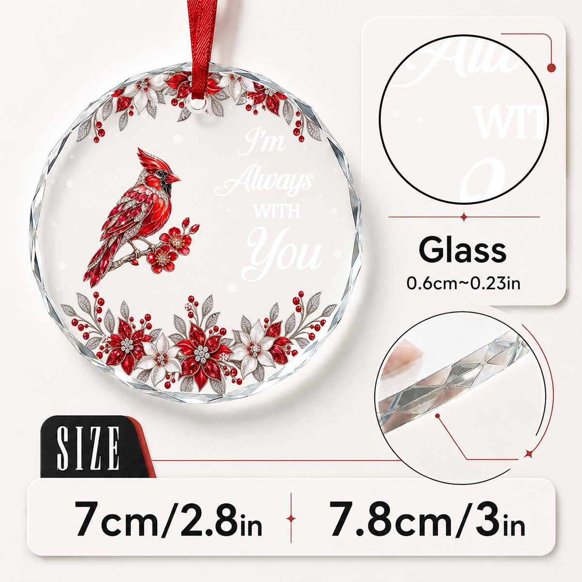I Am Always With You, Gift For Loved One - Personalized Heart Shaped Glass Ornament