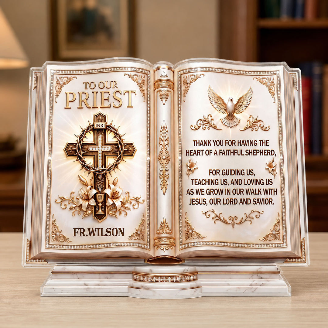 To Our Priest For Having The Heart Of A Faithful Shepherd, Gift For Priest | Personalized Custom Shaped Acrylic Plaque