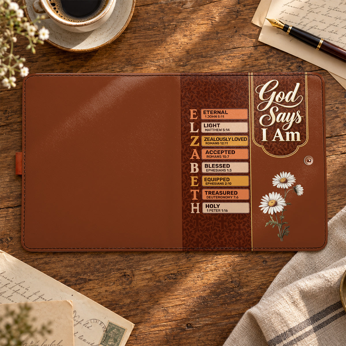 God Says I Am, Gift For Women | Personalized Leather Notebook Cover With Pocket