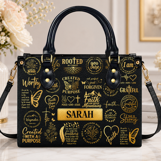 Rooted In Christ, Gift For Her | Personalized Leather Handbag