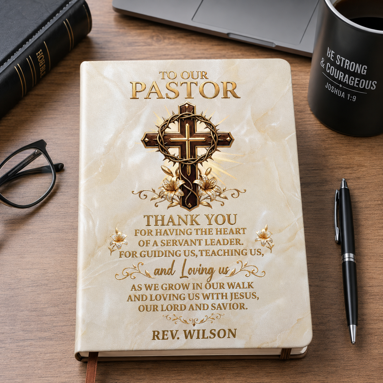 To Our Pastor For Having The Heart Of A Servant Leader | Personalized Leather Cover Notebook