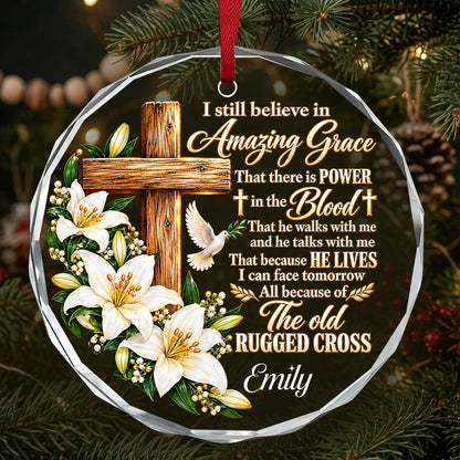 Amazing Grace, Gift For Mom | Personalized Round Shaped Glass Ornament