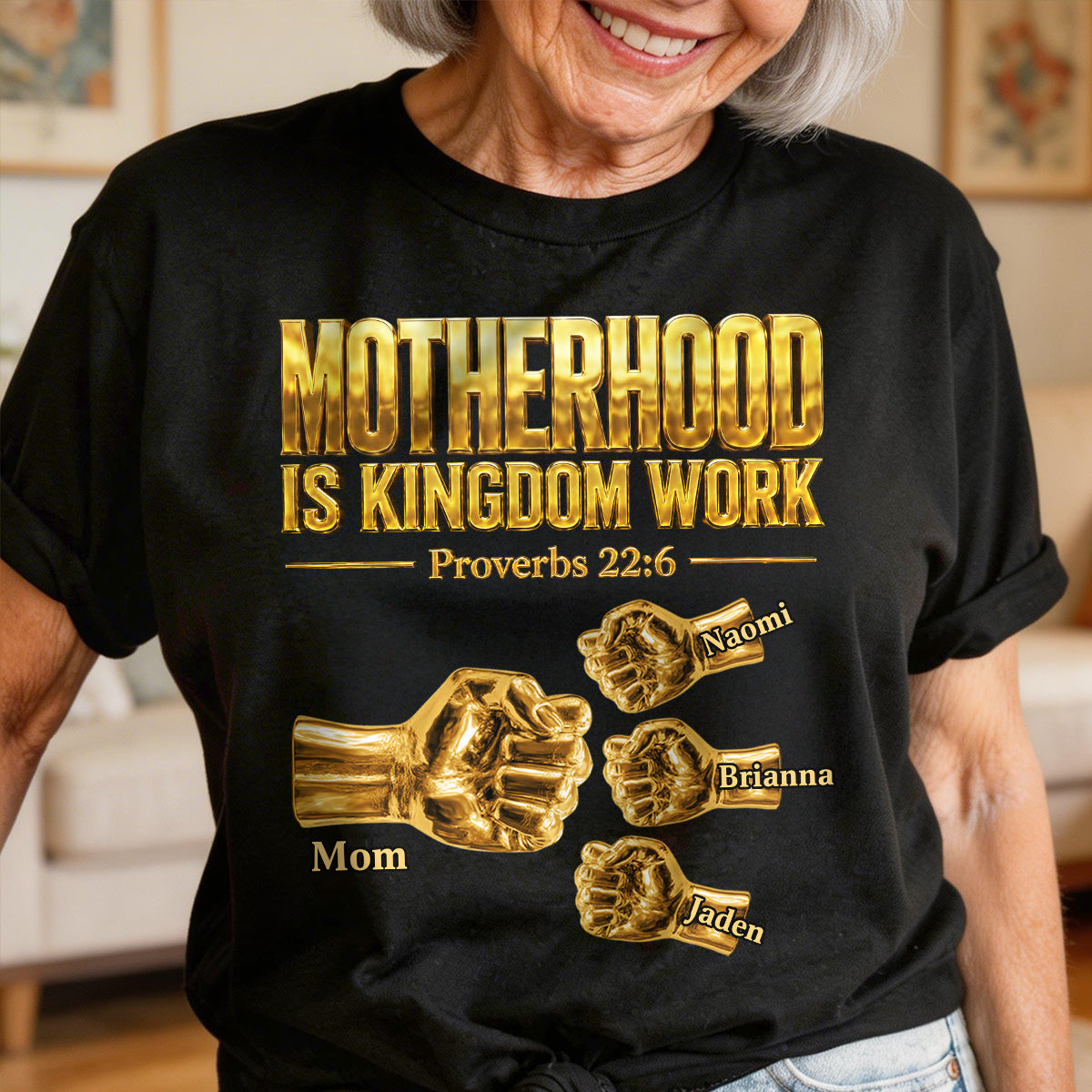Fatherhood Is Kingdom Work Golden Fist Bump | Personalized 2D Unisex T-shirt