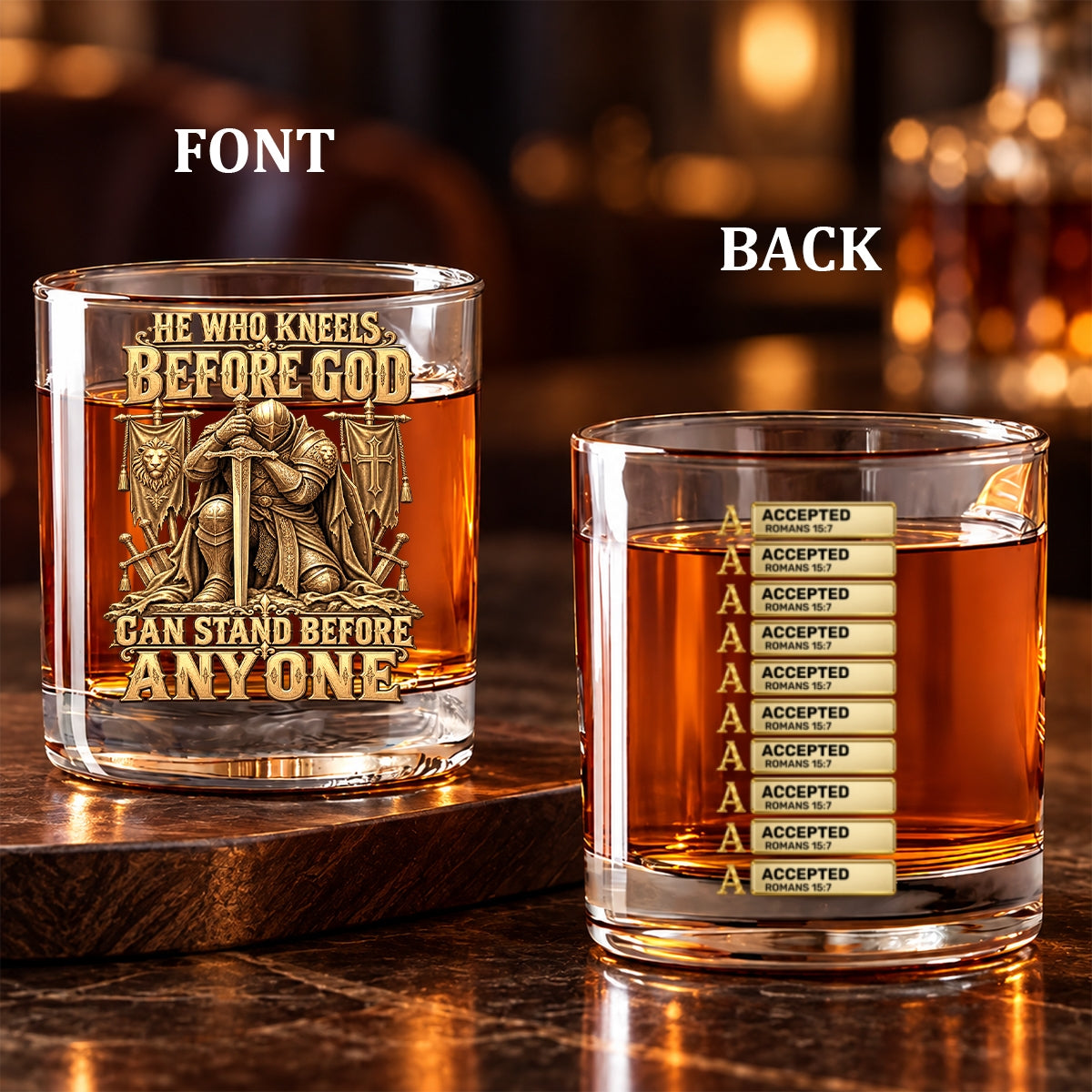 Kneel Before God, Christian Gifts For Him, Dad, Husband, Son | Personalized Round Whiskey Glass