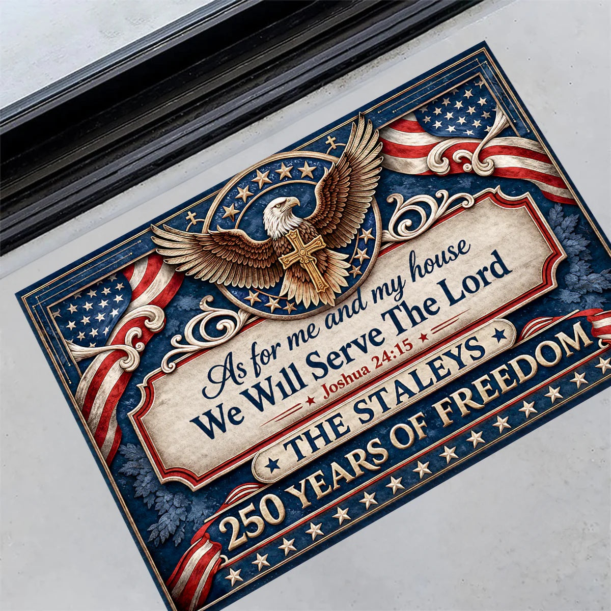 As For Me And My House We Will Serve The Lord - Personalized Doormat