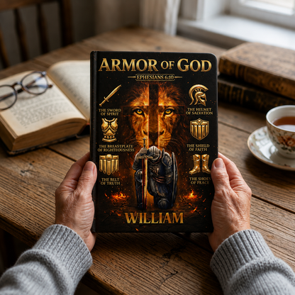 Armor Of God, Gift of Strength | Personalized Leather Cover Notebook