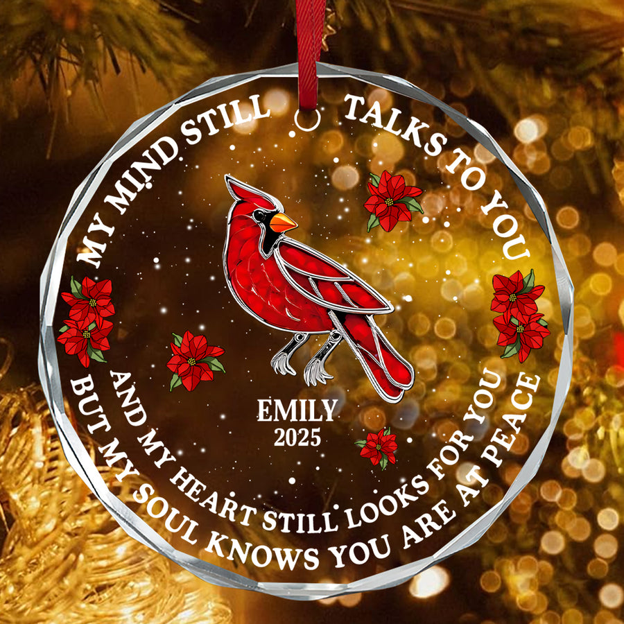 My Mind Still Talks To You, Gift For Mom Or Dad - Personalized Round Shaped Glass Ornament