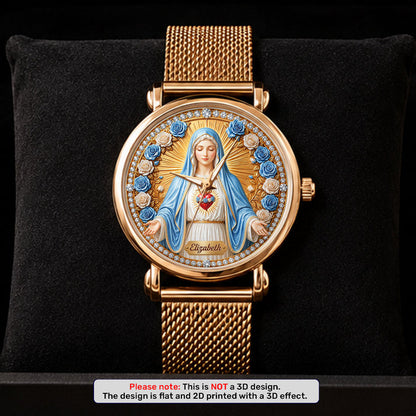 Radiant Immaculate Heart Mary , Gift For Women - Personalized Women's Wrist Watch