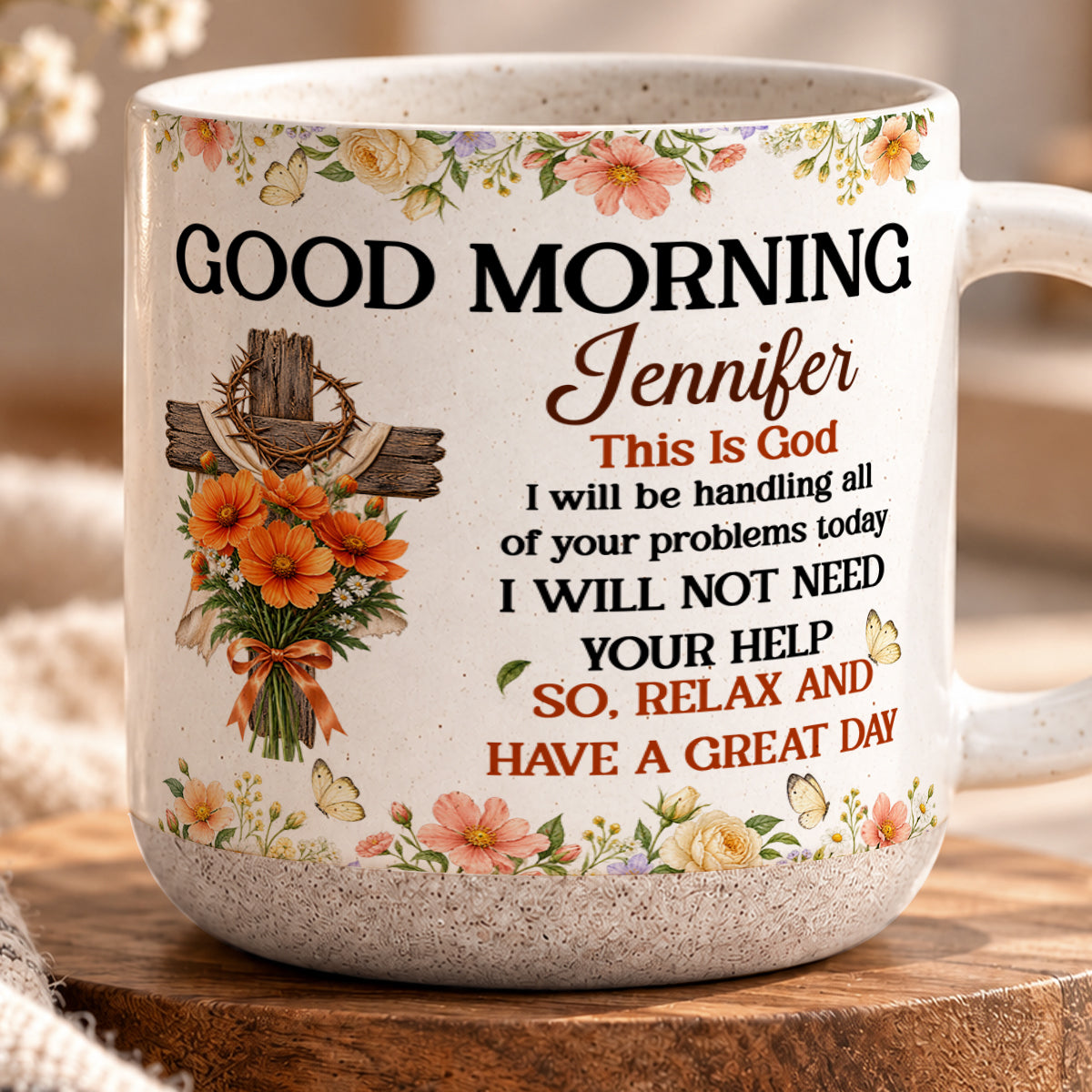 Birth Flower Bouquet Good Morning This Is God, Gift For Loved One | Personalized Pottery Mug