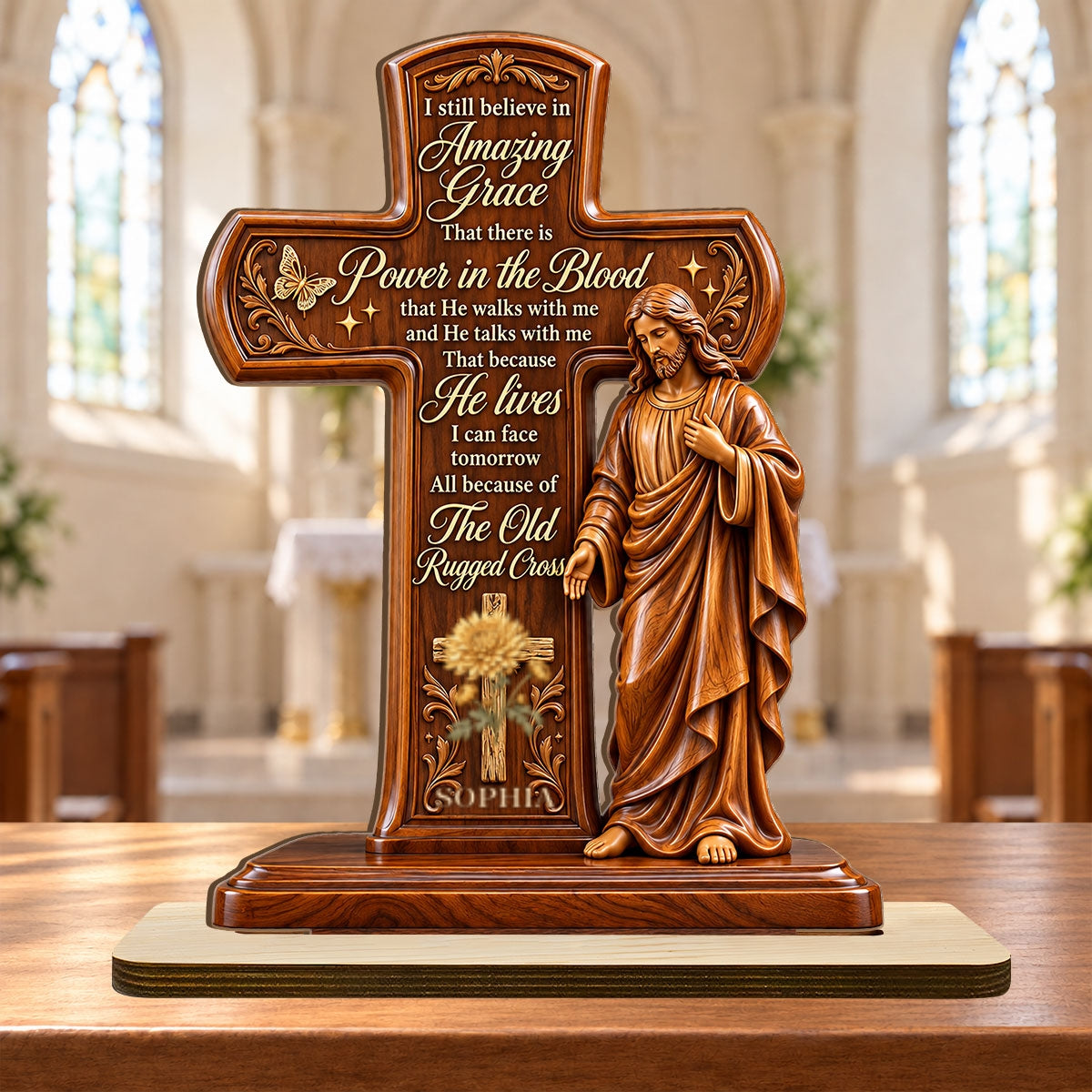 Amazing Grace, Gift For Loved One | Personalized 2-Layer Wood Plaque With Flat Base