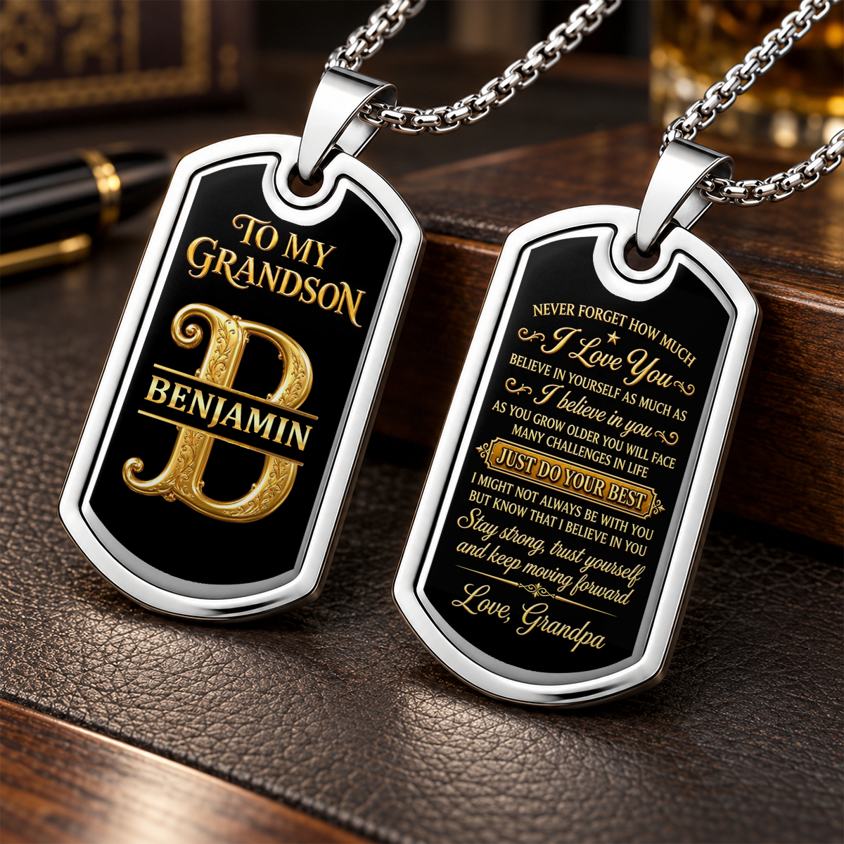 Never Forgot How Much I Love You, Gifts for Son and Grandson from Grandpa | Personalized Dog Tag Necklace
