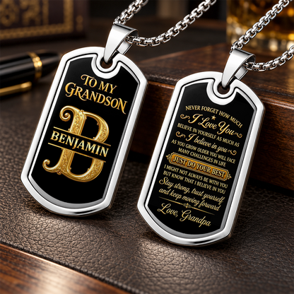 Never Forgot How Much I Love You, Gifts for Son and Grandson from Grandpa | Personalized Dog Tag Necklace