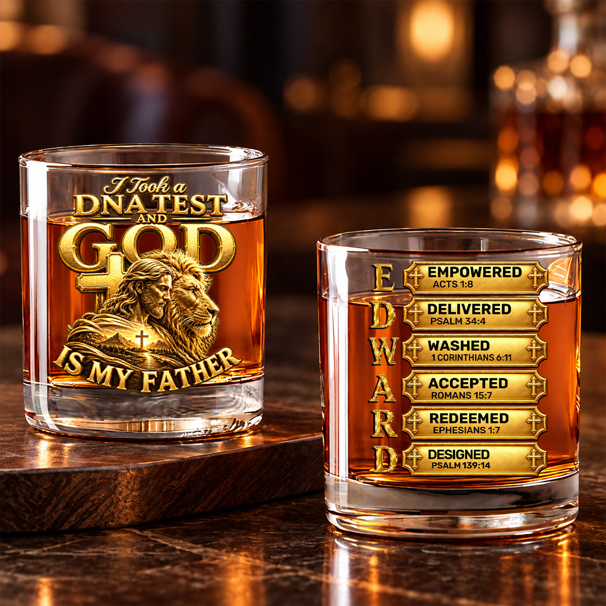 I Took A DNA Test And God Is My Father, Funny Gifts For Dad, Husband, Son, Grandpa | Personalized Round Whiskey Glass