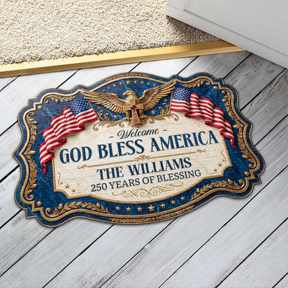God Bless America - Personalized Custom Shape Doormat