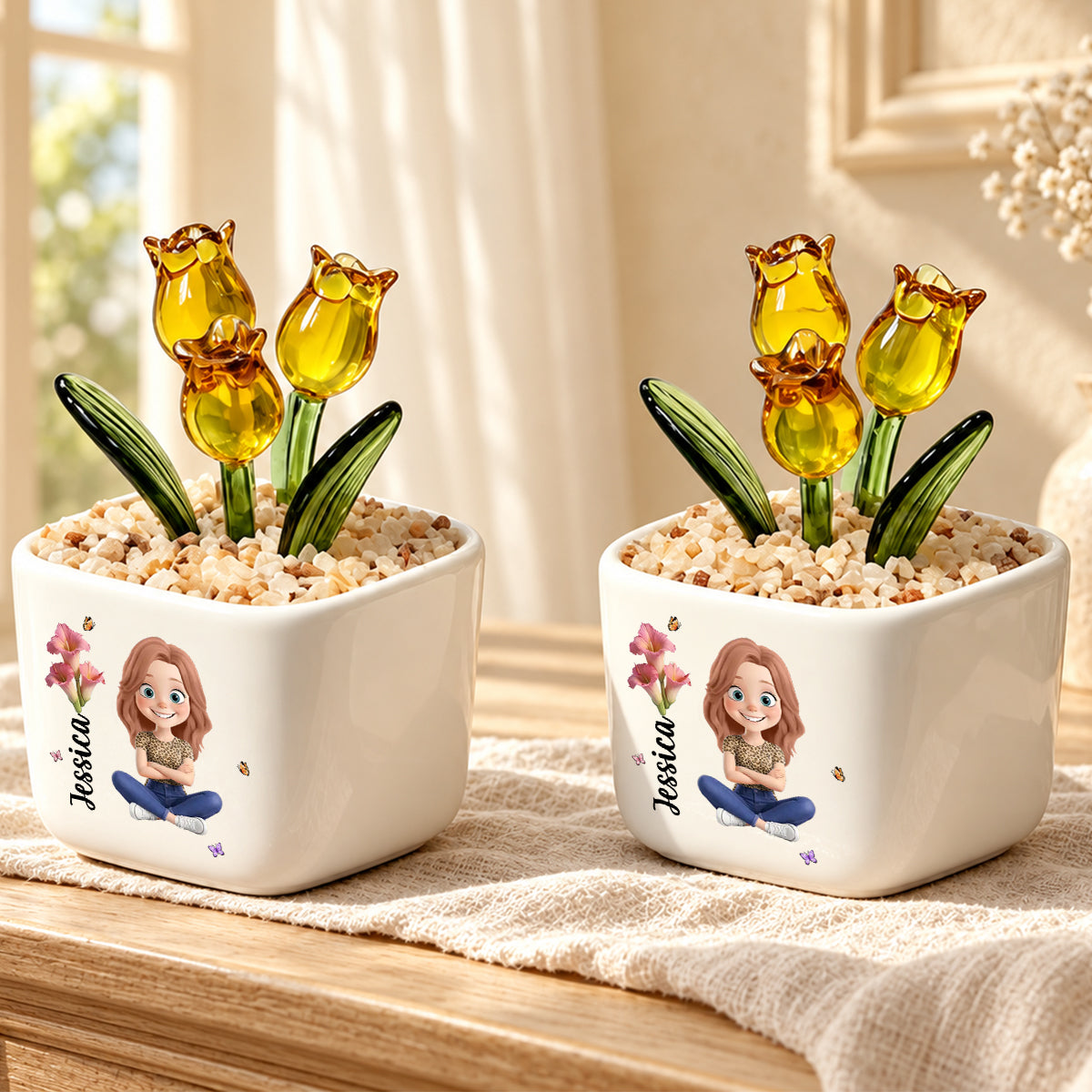 We Grow Beautifully, Birthday Gift For Women, Sister, Bestie | Personalized Glass Everlasting Tulips