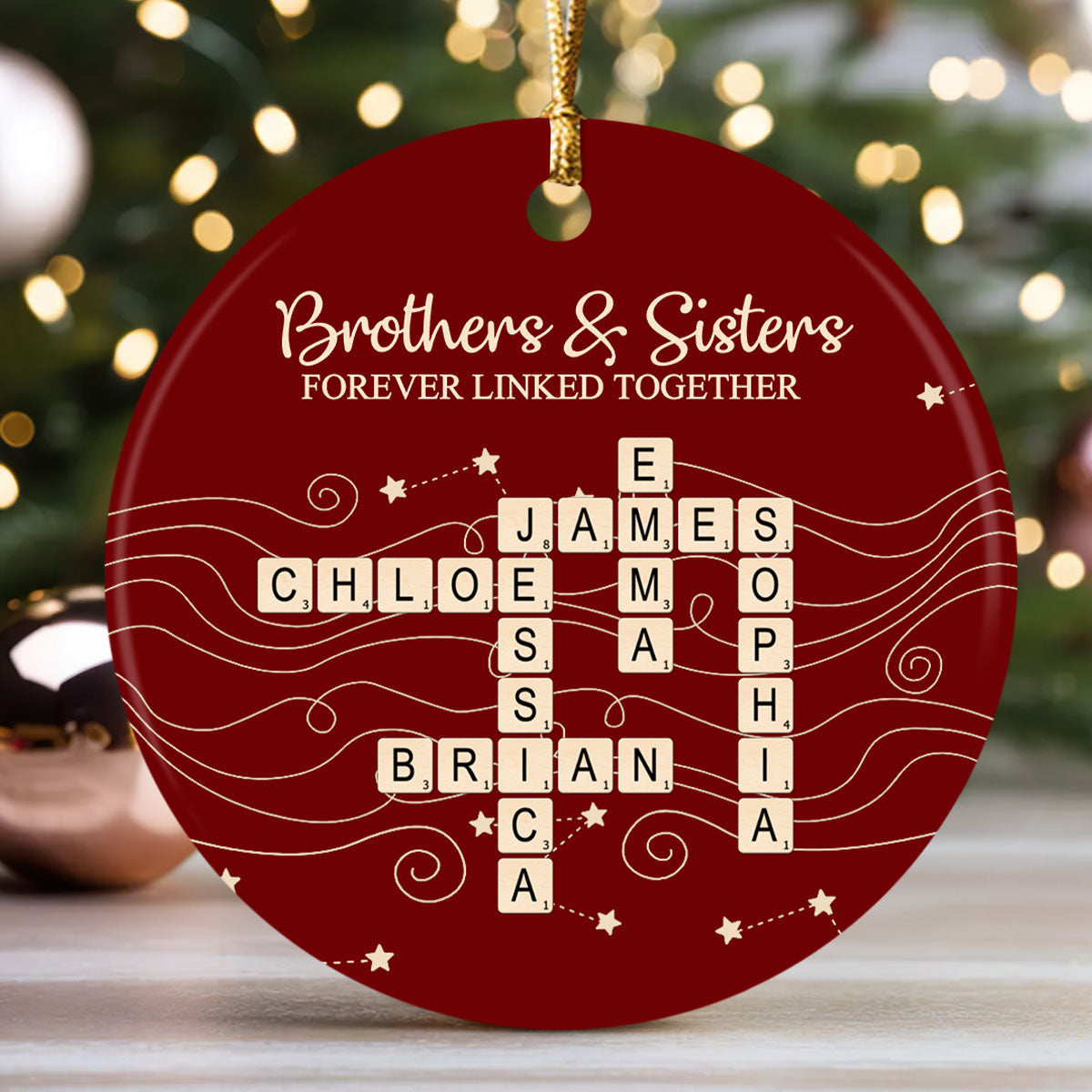 Brothers & Sisters Forever Linked Together, Sibling Gift | Personalized Round Shaped Ceramic Ornament