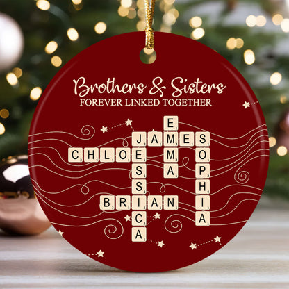 Brothers & Sisters Forever Linked Together, Sibling Gift | Personalized Round Shaped Ceramic Ornament