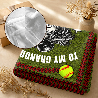 To My Granddaughter Softball Version, Gift For Granddaughter From Grandma | Personalized Fleece Blanket
