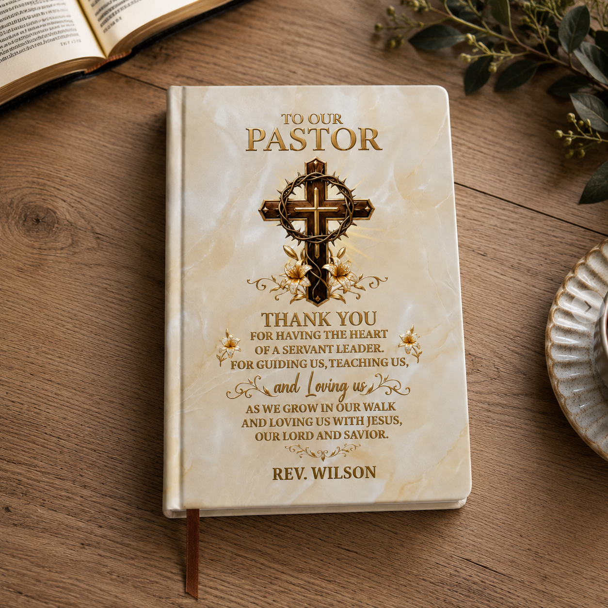 To Our Pastor For Having The Heart Of A Servant Leader, Gift of Appreciation | Personalized Leather Cover Notebook