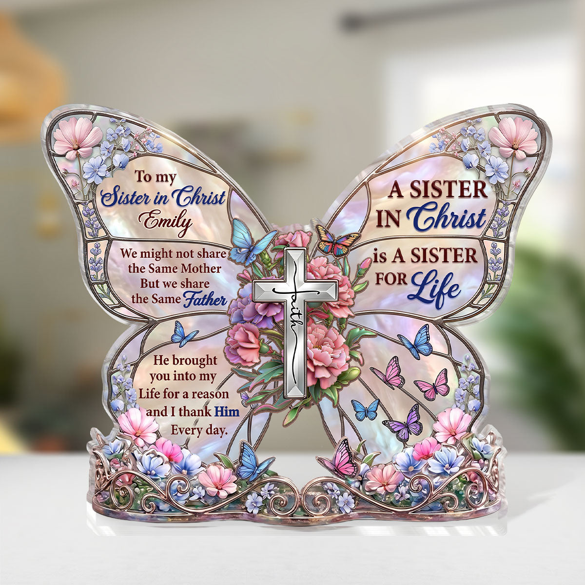 To My Sister In Christ, Christian Gift For Sister | Personalized Custom Shaped Acrylic Plaque