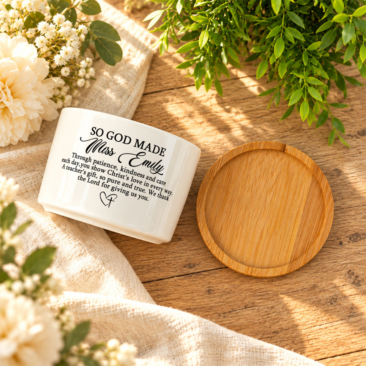 So God Made A Teacher, Gift For Teacher | Personalized Ceramic Plant Pot With Bamboo Tray