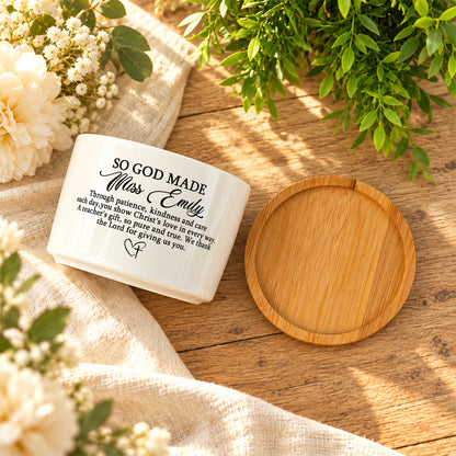 So God Made A Teacher, Gift For Teacher | Personalized Ceramic Plant Pot With Bamboo Tray