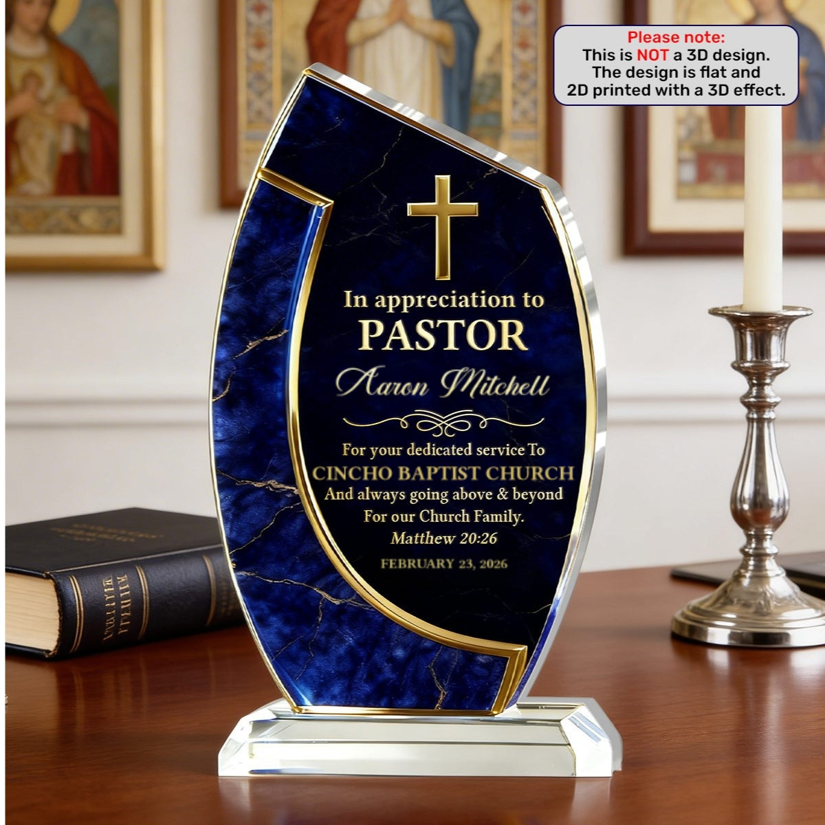 In Appreciation To Pastor | Personalized Custom Shaped Acrylic Plaque