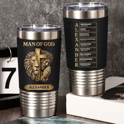 Man Of God, Gift For Him | Personalized 20oz Leather Wrapped Tumbler